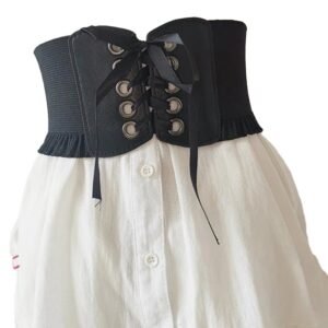 Women's wide corset belt by LuckeLadybug LLC with stylish lace-up detail and elastic design