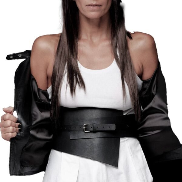 Womens Wide Corset Belt for Stylish Outfits 21 Womens Wide Corset Belt for Stylish Outfits LuckeLadybug women's wide corset belt styled over a white top and black jacket for a chic look