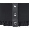 LuckeLadybug women's wide corset belt in black with ruffled edges and snap buttons