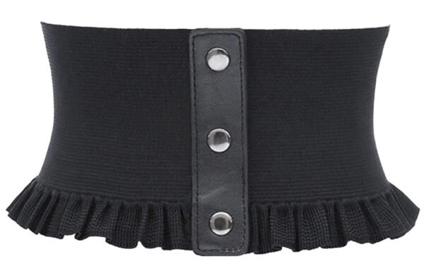 Womens Wide Corset Belt for Fashion Style 26 Womens Wide Corset Belt for Fashion Style LuckeLadybug women's wide corset belt in black with ruffled edges and snap buttons