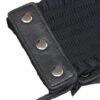 Close-up of a black women's wide corset belt with elastic and snap fasteners for a secure fit