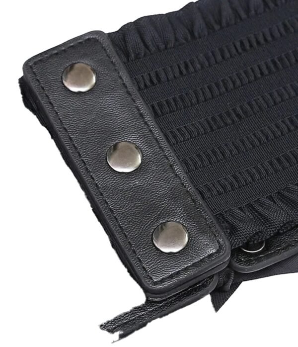 Womens Wide Corset Belt for Fashion Style 28 Womens Wide Corset Belt for Fashion Style Close-up of a black women's wide corset belt with elastic and snap fasteners for a secure fit