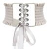 LuckeLadybug women's wide corset belt with lace-up design and ruffled edges in light beige