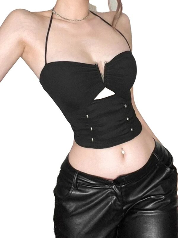 Y2k Corset Crop Top With Cutout Design 6 Y2k Corset Crop Top With Cutout Design Black Y2k corset crop top with adjustable straps and front zipper for trendy summer outfits