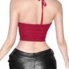 Back view of a red Y2k corset crop top with halter tie and fitted design for a trendy look