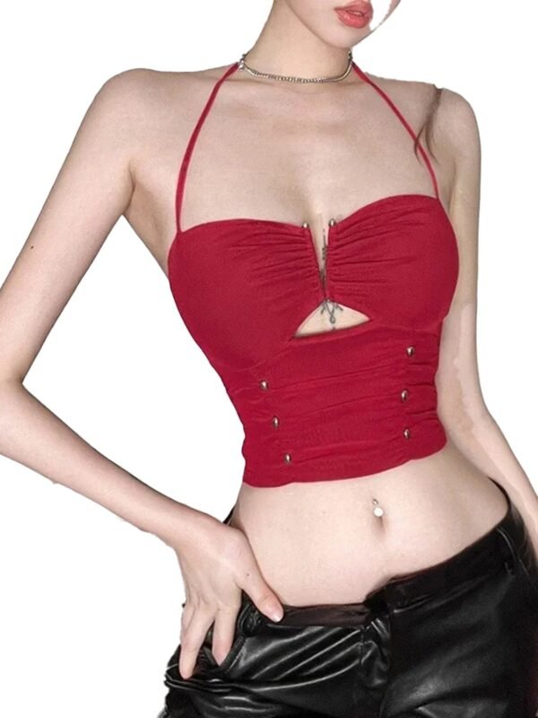 Y2k Corset Crop Top With Cutout Design 1 Y2k Corset Crop Top With Cutout Design Red Y2k corset crop top with adjustable straps and front zipper detail for a stylish summer look