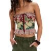 LuckeLadybug LLC y2k floral corset top with colorful floral print and lace trim