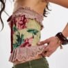 Y2K floral corset top by LuckeLadybug LLC featuring intricate lace trim and vibrant floral patterns