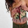 LuckeLadybug LLC y2k floral corset top with lace trim and colorful floral design for a trendy look