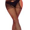 Black bodystocking featuring a fishnet design and cutouts, perfect for wearing with the yellow fishnet lingerie set.