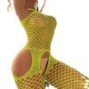 Yellow fishnet lingerie set featuring a form-fitting design and daring cutouts for a bold look