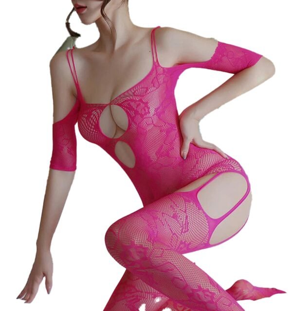 Yellow Fishnet Lingerie Set Bodystocking 14 Yellow Fishnet Lingerie Set Bodystocking Pink bodystocking by LuckeLadybug LLC, revealing design and fishnet texture, ideal for sexy wear