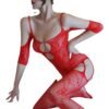 Red bodystocking lingerie featuring cut-out details, perfect for a bold look with a yellow fishnet lingerie set inspiration