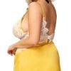 Plus size yellow satin lace nightgown from LuckeLadybug LLC with elegant back design