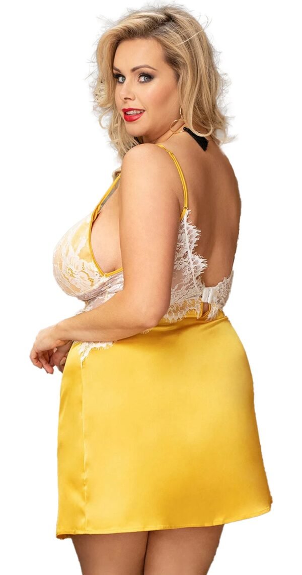 Yellow Satin Lace Nightgown Plus Size 20 Yellow Satin Lace Nightgown Plus Size Plus size yellow satin lace nightgown from LuckeLadybug LLC with elegant back design