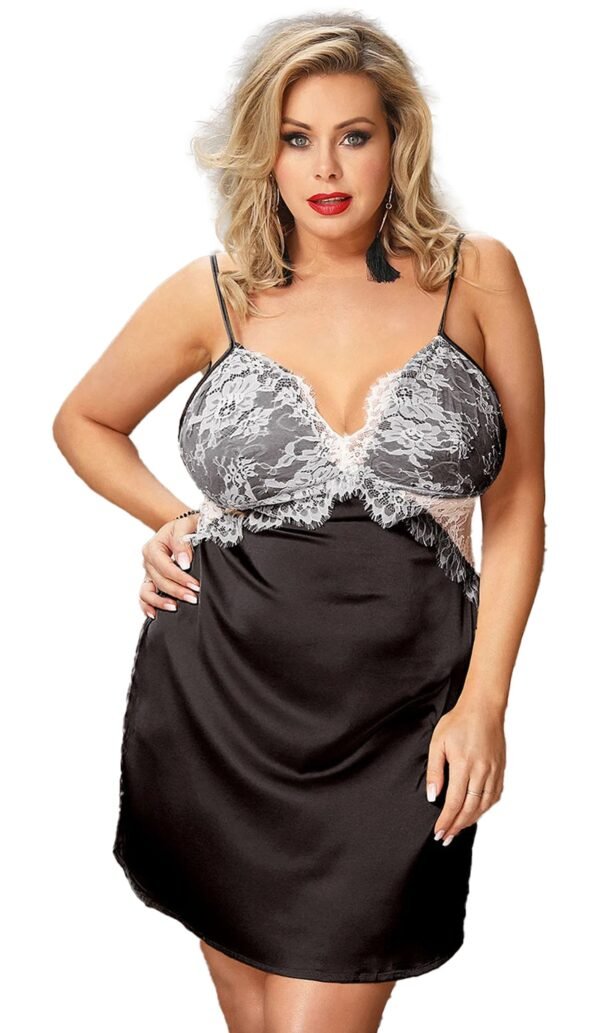 Yellow Satin Lace Nightgown Plus Size 27 Yellow Satin Lace Nightgown Plus Size Black babydoll with lace detailing, perfect for a night in, featuring plus size fit and adjustable straps