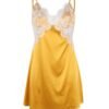Yellow satin lace nightgown plus size with delicate lace detailing and adjustable straps
